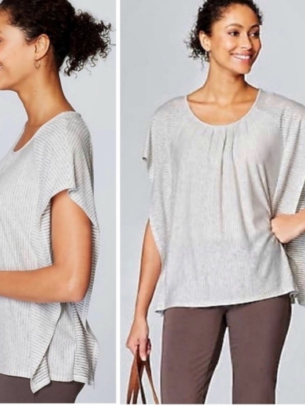 EUC J. Jill Light Gray Striped Cap Sleeve Tunic Top